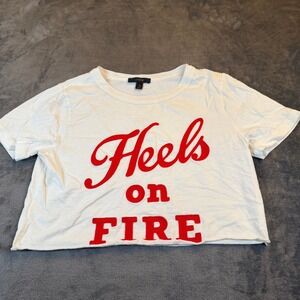 J. Crew White Cropped T Shirt Womens Size Small Red Heels on Fire Graphic Tee